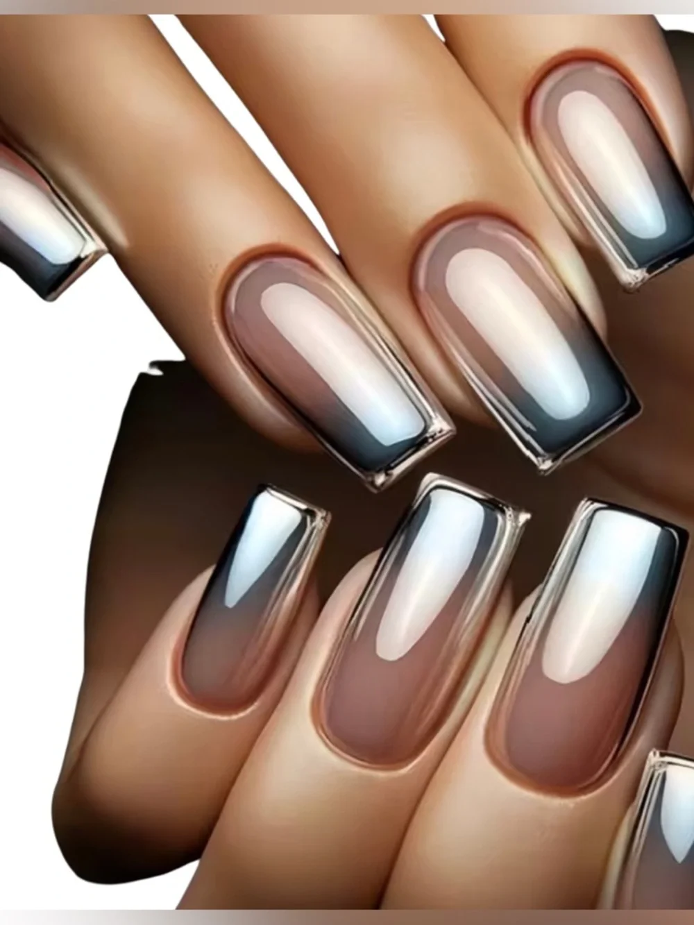 Smoky Ombre Press On Nails Nude Black Gradient Coffin Nail Set Kit - Picture 1 of 1